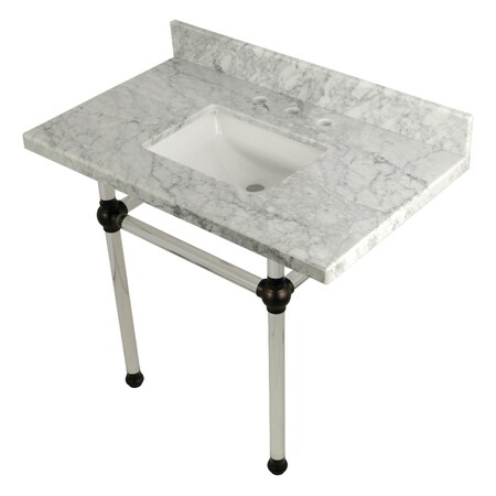 Kingston Brass 36" x 22" Carrara Marble Vanity Top w/Clear Acrylic Console Legs, Carrara Marble/Oil Rubbed Bronze KVPB3630MASQ5